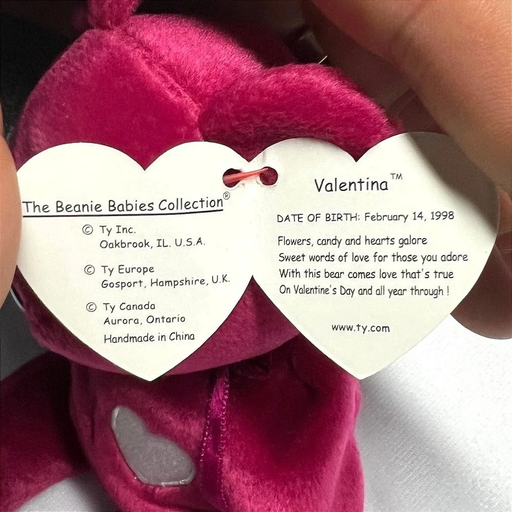 Ty Beanie Baby Valentina the Bear Fuchsia Pink Heart 1998 Retired Plush Toy 4233